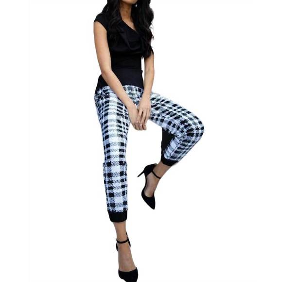 NEW EVA FRANCO fernanda jogger in plaid sequins - Picture 2 of 3
